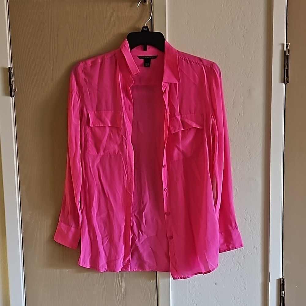 💖 3 for $12 💖 Victoria's Secret Bright Pink Button-Up Blouse XS 100% Silk